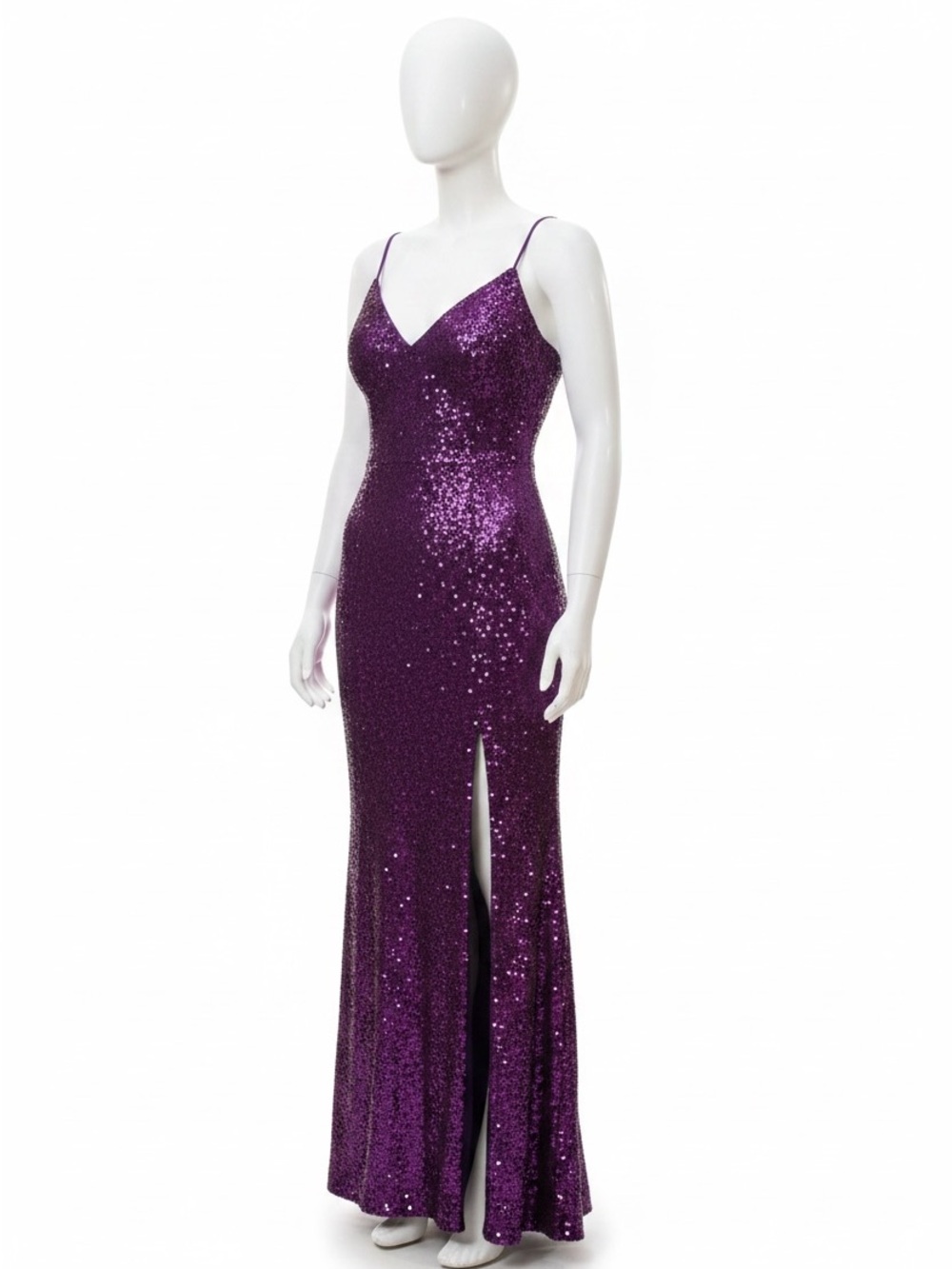 Honey and Rosie Deep Purple Sequin V-Neck Prom Dress - Picture 8 of 9